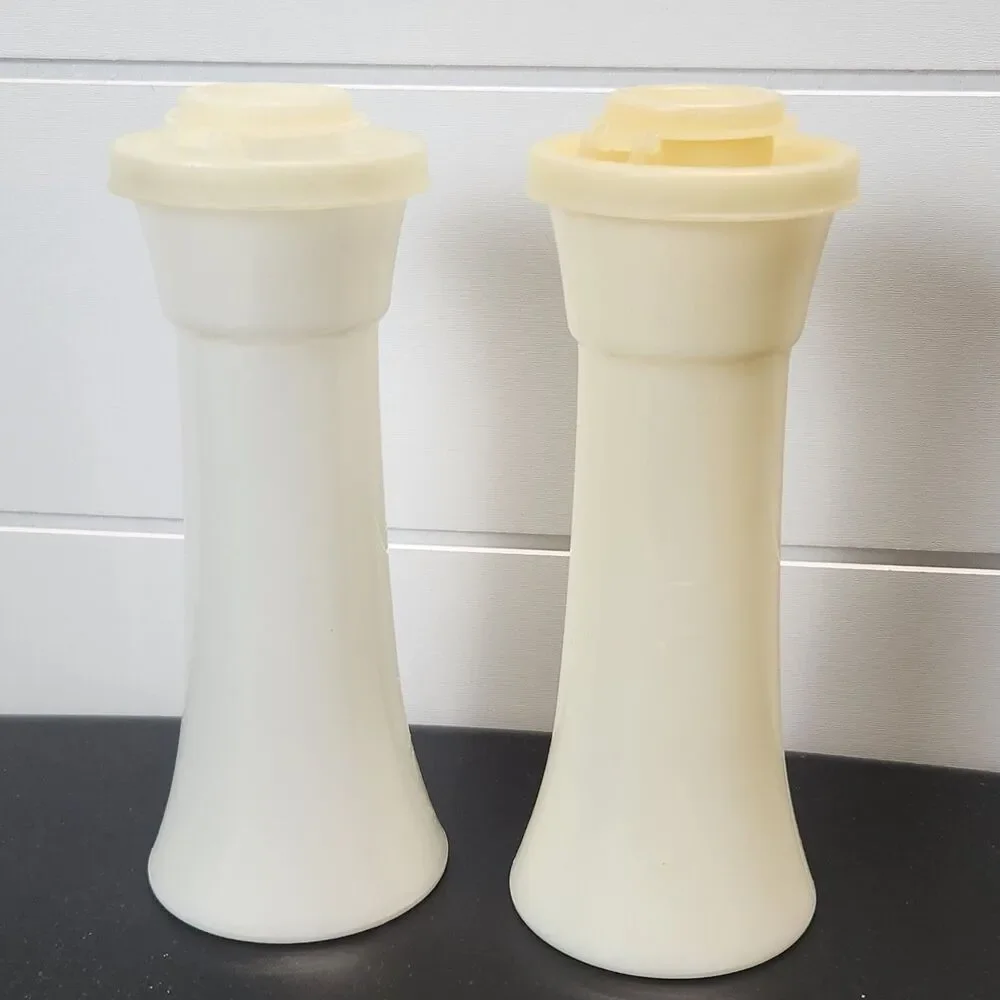Vintage Tupperware Salt and Pepper Shakers Hourglass 6” Tall Large White